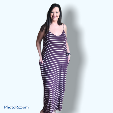 Plum maxi striped dress