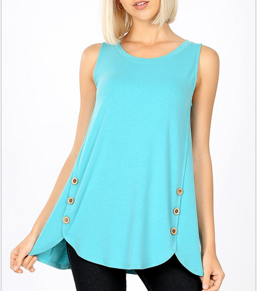 Sleeveless wood button tank top