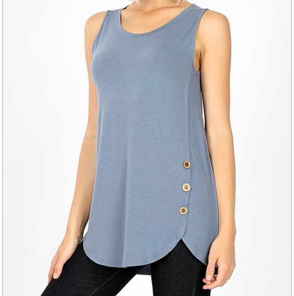 Sleeveless wood button tank top