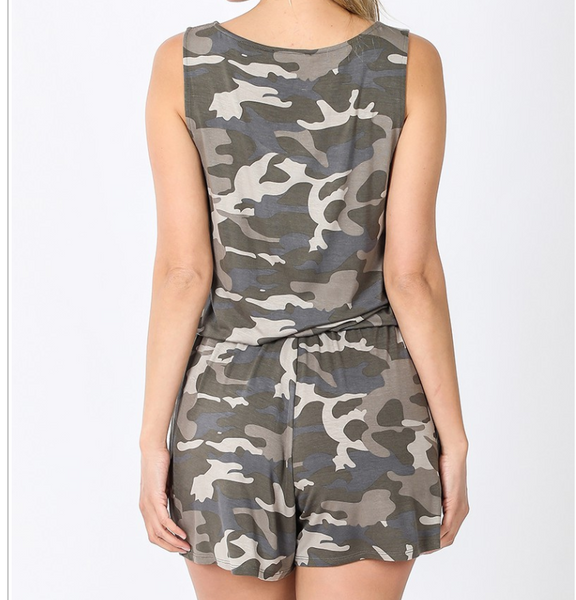 Camo romper with pocket