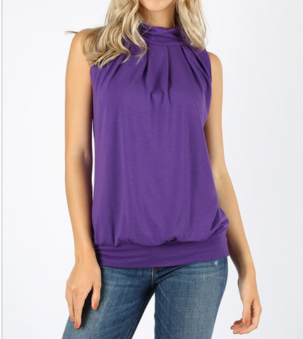 HIGH NECK PLEATED TOP WITH WAISTBAND