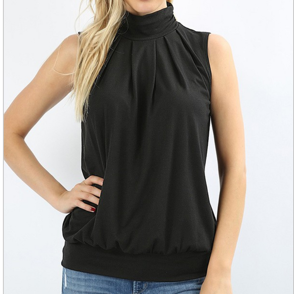 HIGH NECK PLEATED TOP WITH WAISTBAND