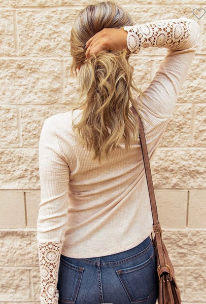 Lace Sleeve Button Top Shirt