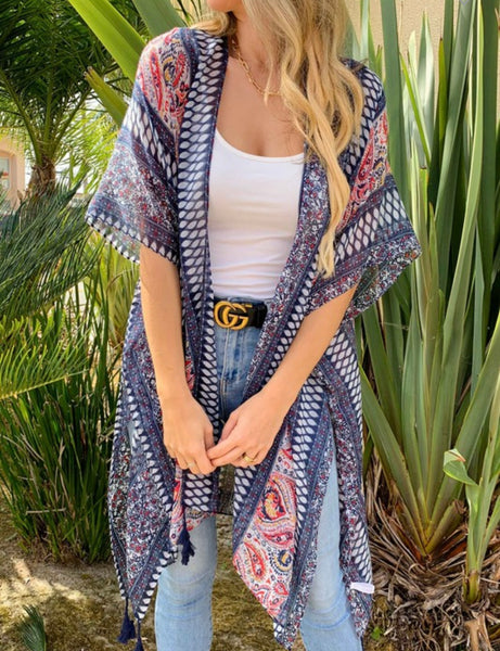 Knee Length Tassel Bottom Kimono