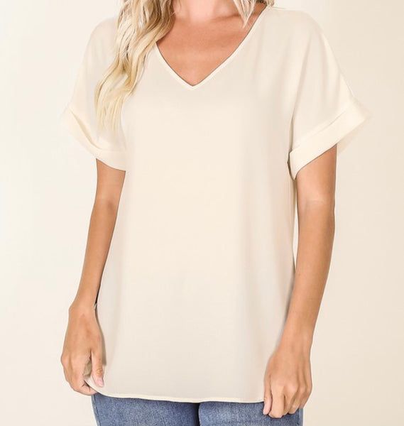 Short sleeve woven top