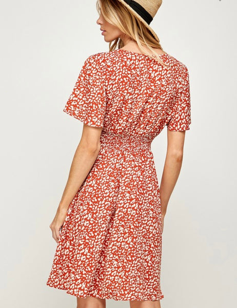 Smocked Waist Coral Dress