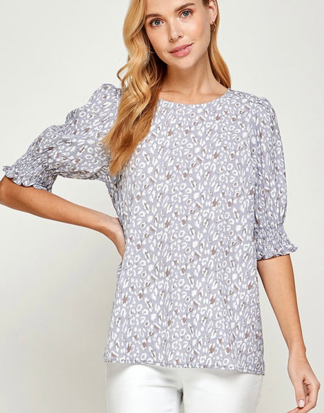 Smocked Ruffle Sleeve Printed Top