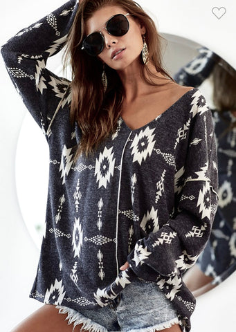 Aztec Brushed Knit Sweater