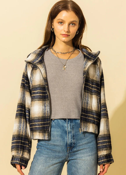 Cropped Flannel Jacket