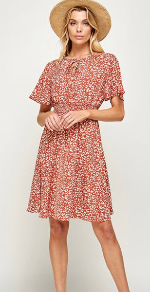 Smocked Waist Coral Dress