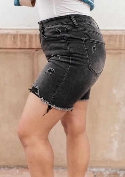 High Rise, Mid Thigh Distressed Shorts