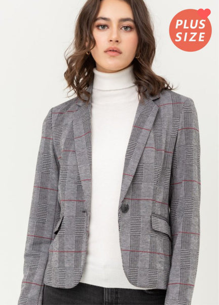 Grey Plaid Blazer PLUS SIZE