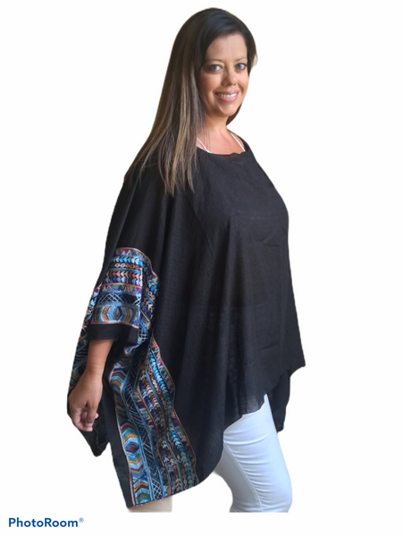 Black embroidered poncho