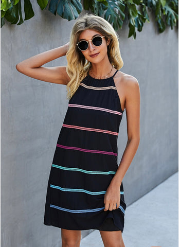 Rainbow Stripe Halter Dress