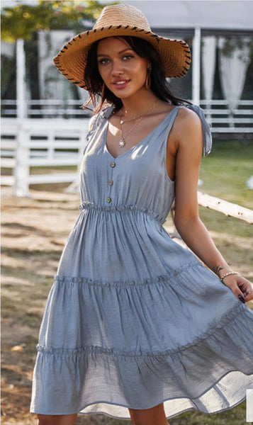 Shoulder Tie Ruffle Dress