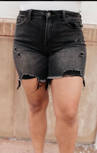 High Rise, Mid Thigh Distressed Shorts