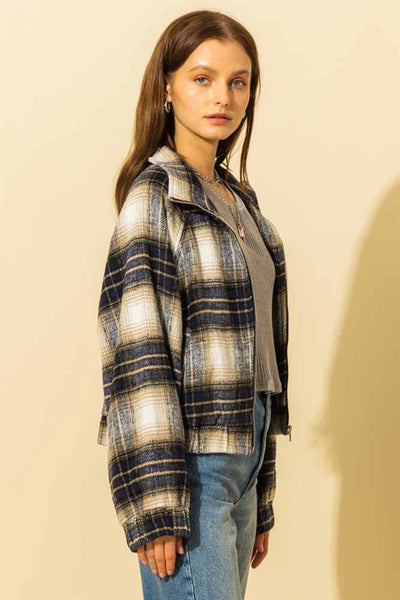 Cropped Flannel Jacket