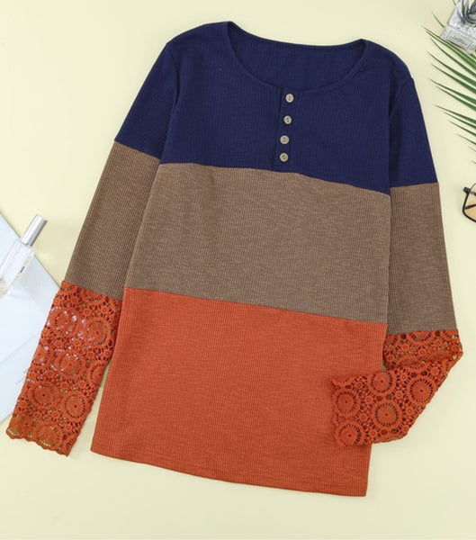 Colour Block Lace Sleeve Top