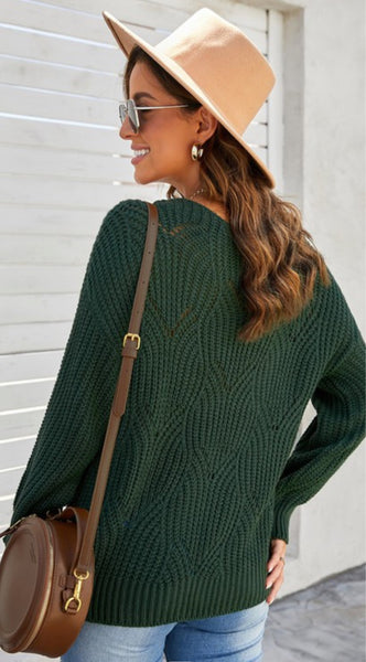 Hollowed-out Round Neck Sweater