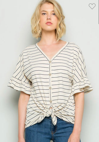 Striped ruffle sleeve top