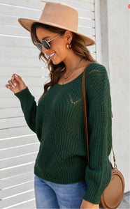 Hollowed-out Round Neck Sweater