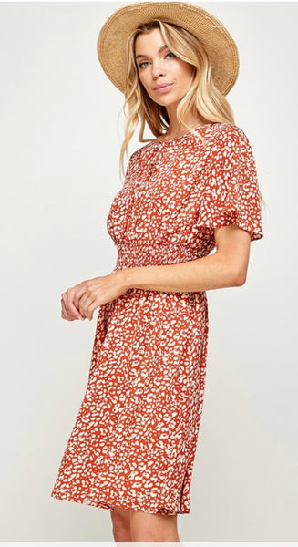 Smocked Waist Coral Dress