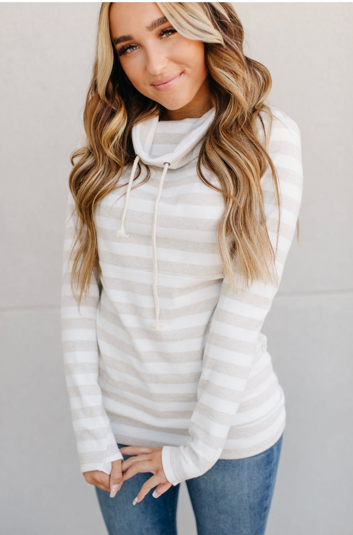 Natural Needed Cowl Neck Sweatshirt