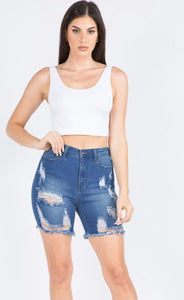 Distressed frayed Hem Bermuda Shorts