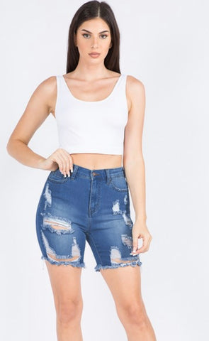 Distressed frayed Hem Bermuda Shorts