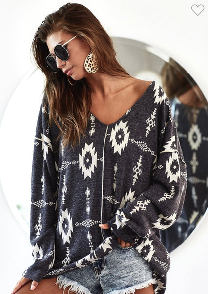 Aztec Brushed Knit Sweater