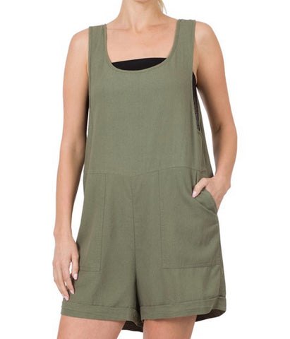 Linen Romper With Pockets