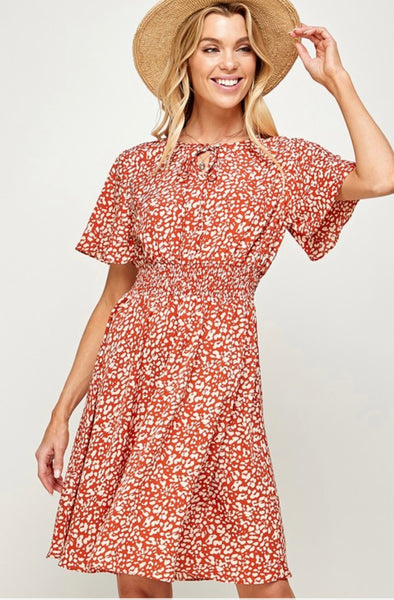 Smocked Waist Coral Dress