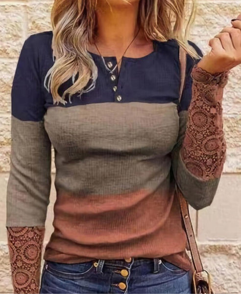 Colour Block Lace Sleeve Top