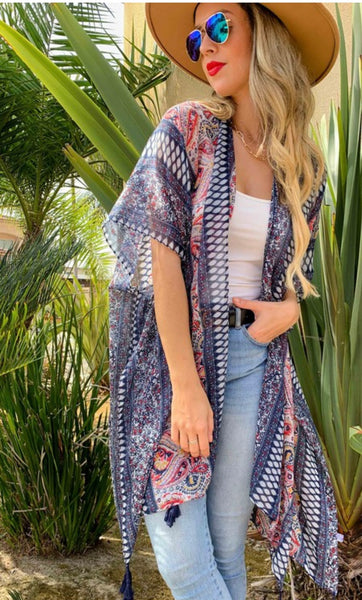 Knee Length Tassel Bottom Kimono