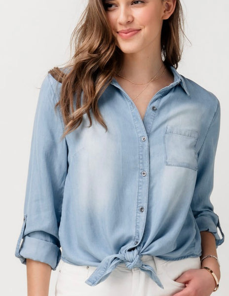 Front Tie Denim Shirt