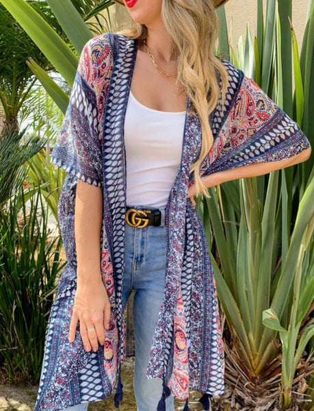 Knee Length Tassel Bottom Kimono