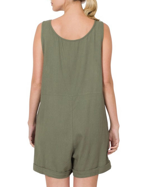 Linen Romper With Pockets