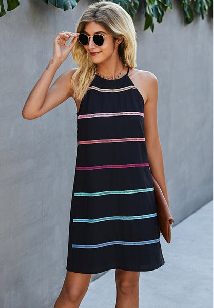 Rainbow Stripe Halter Dress