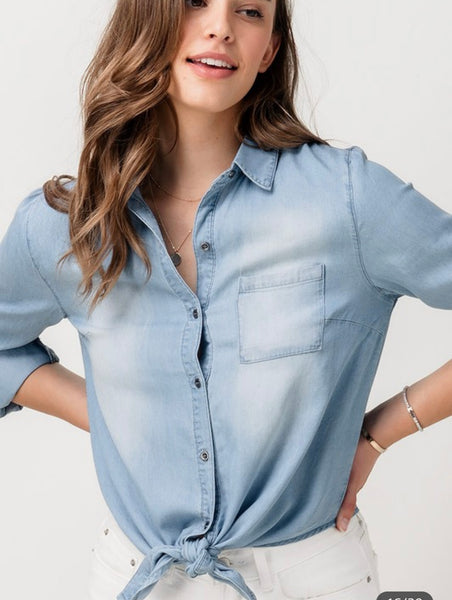 Front Tie Denim Shirt