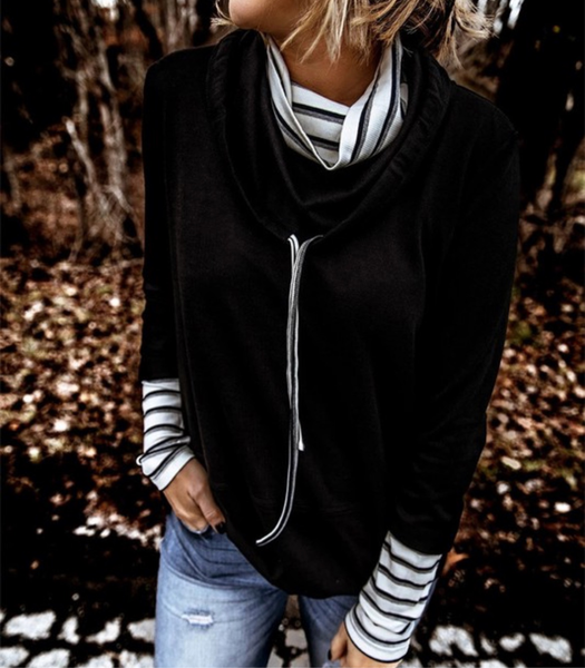 Striped Cowl Neck Top